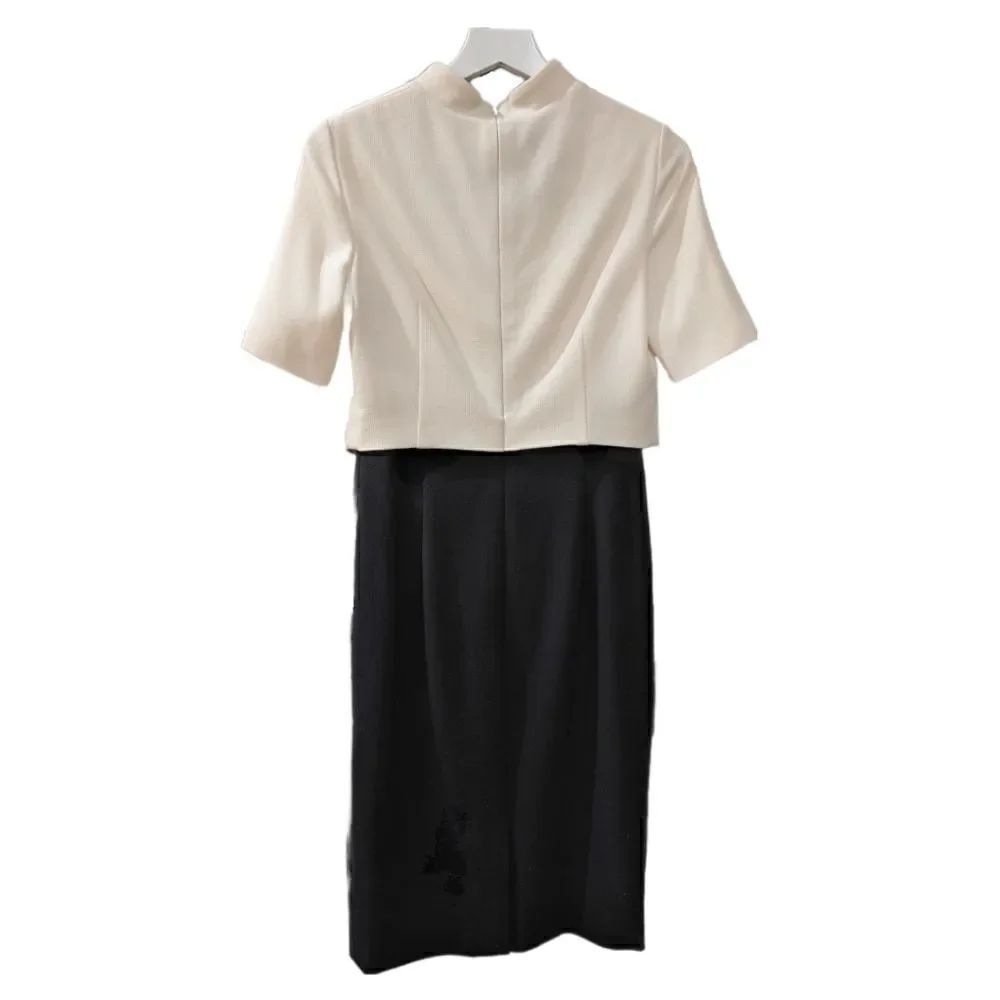 ESCADA Women's Virgin Wool Textured Block Cream & Black Sheath Dress Size 34 - Picture 3 of 8